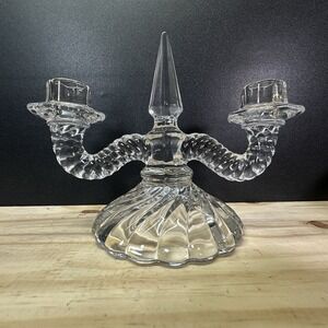 Double Candlesticks Fostoria Colony 6½"Tall w/ Center Sphere 8½" Wide - Set of 2